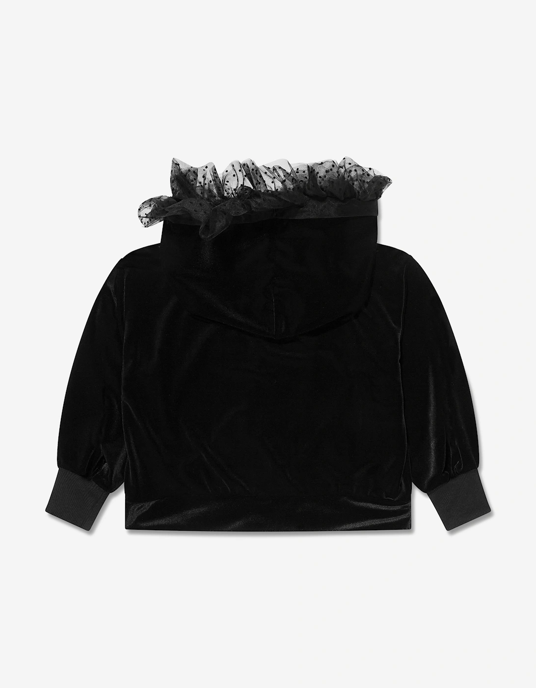 Girls Velvet Tulle Hoodie in Black