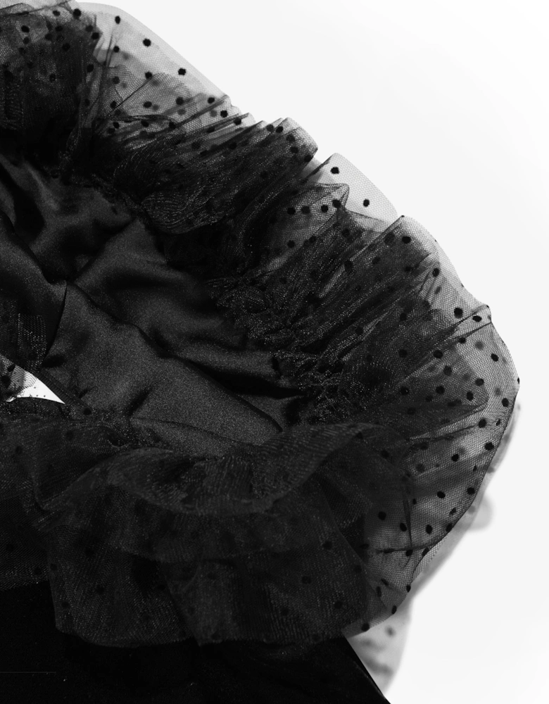 Girls Velvet Tulle Hoodie in Black