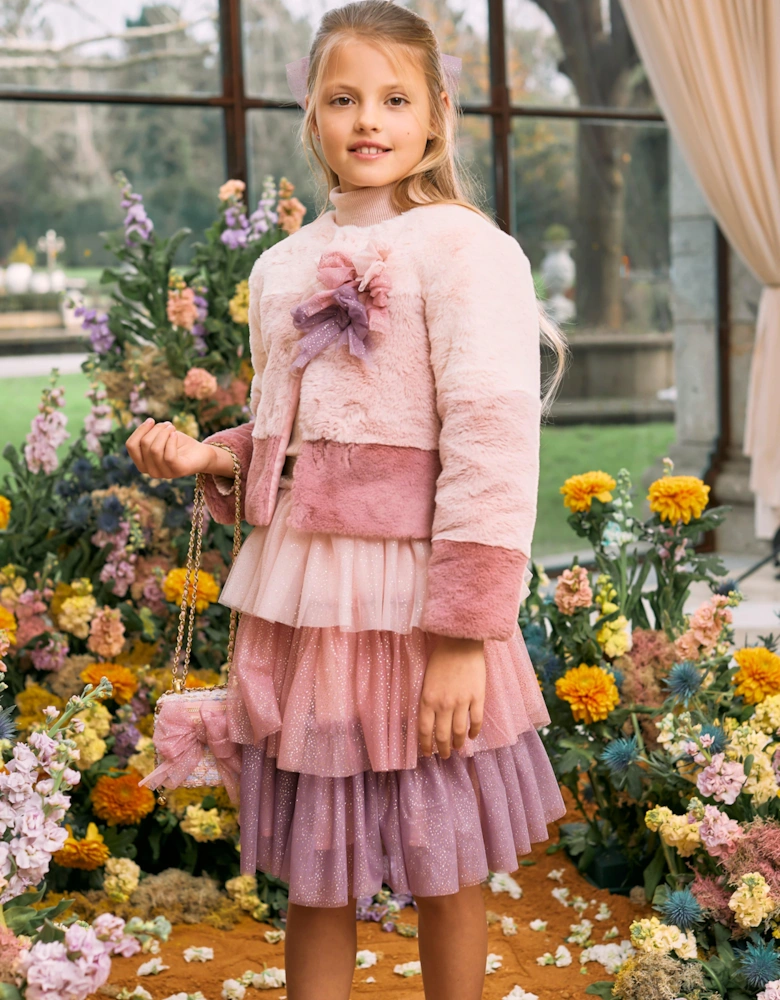 Girls Faux Fur Jacket in Multicolour