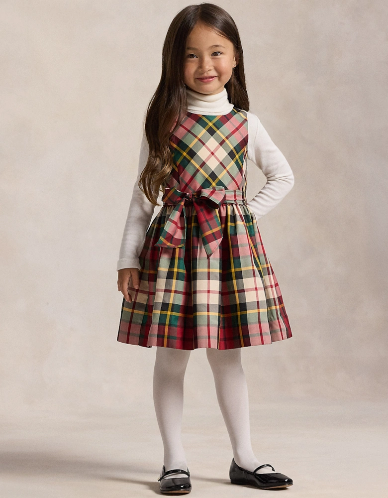 Girls Taffeta Tartan Sleeveless Dress in Red