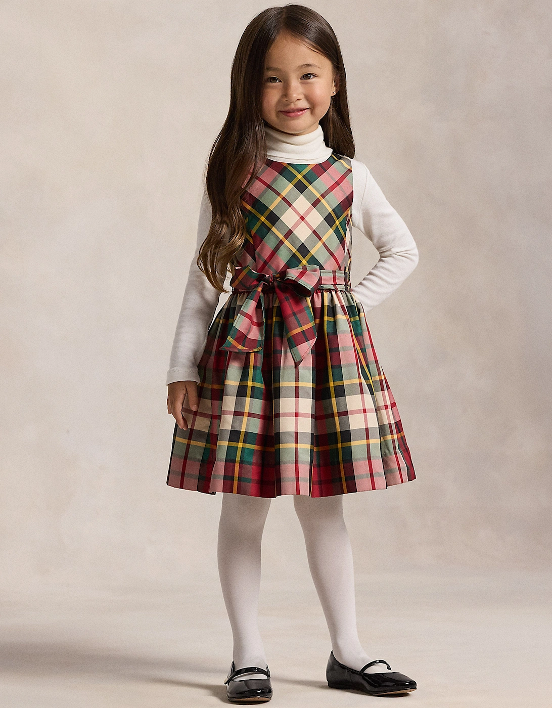 Girls Taffeta Tartan Sleeveless Dress in Red