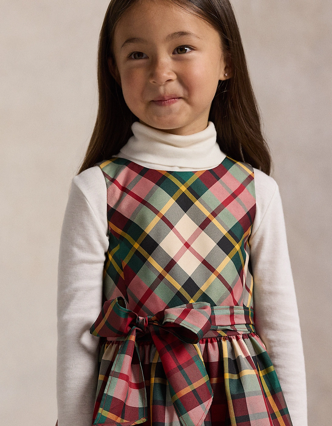 Girls Taffeta Tartan Sleeveless Dress in Red