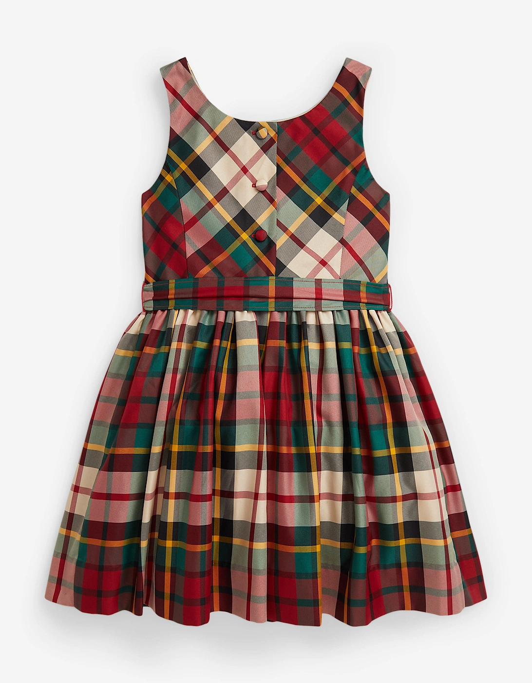 Girls Taffeta Tartan Sleeveless Dress in Red