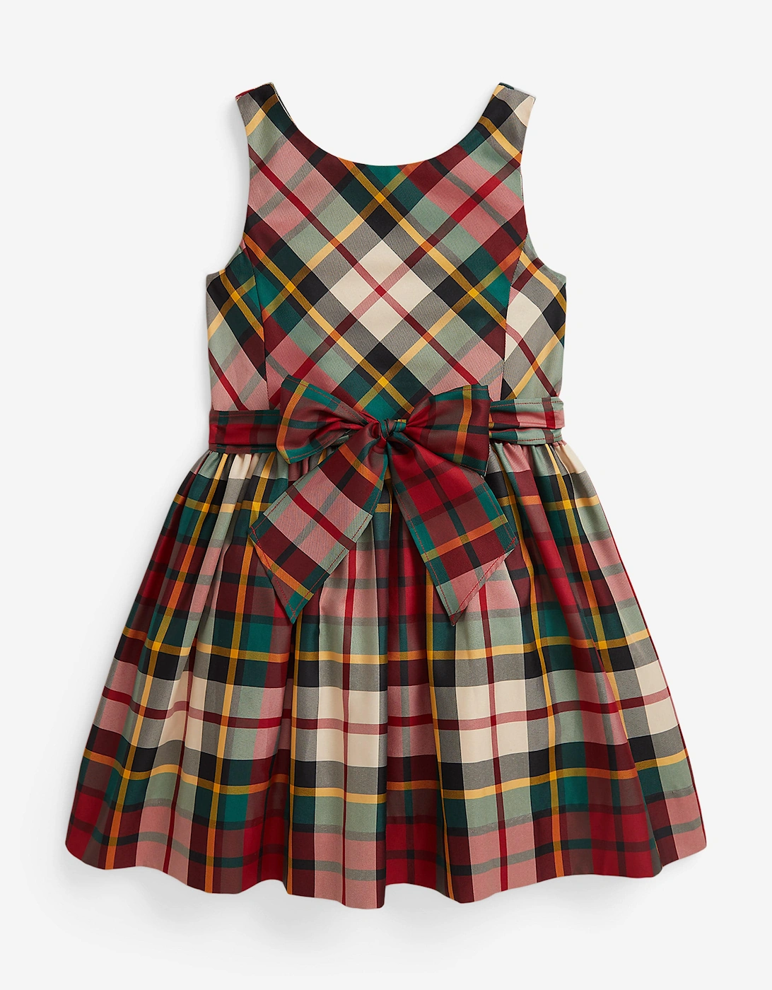 Girls Taffeta Tartan Sleeveless Dress in Red, 6 of 5