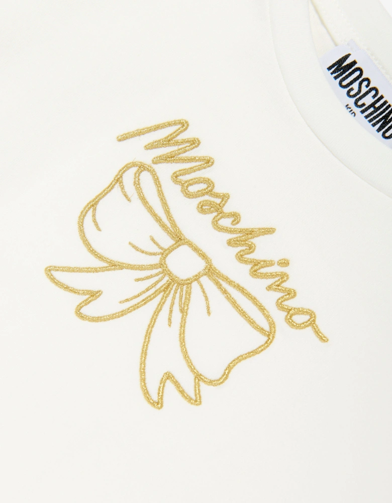 Girls Long Sleeve Bow T-Shirt in Ivory