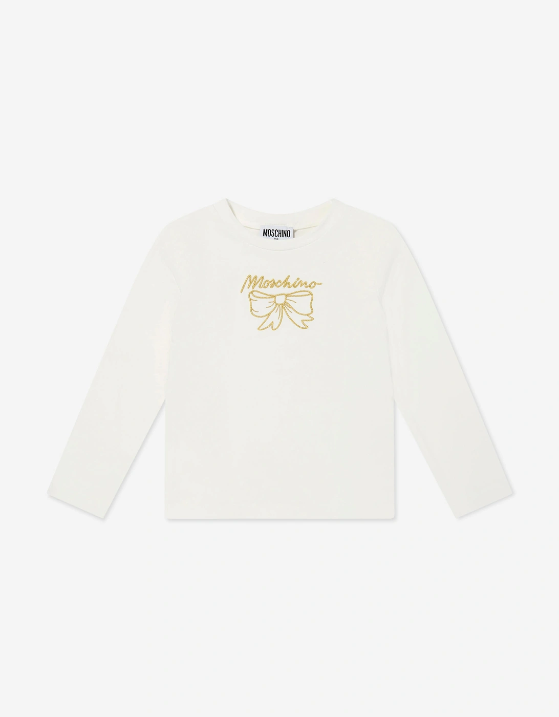 Girls Long Sleeve Bow T-Shirt in Ivory, 5 of 4