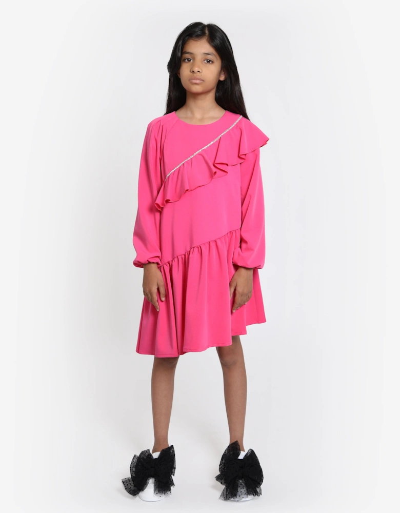 Girls Embellished Ruffle Dress in Pink