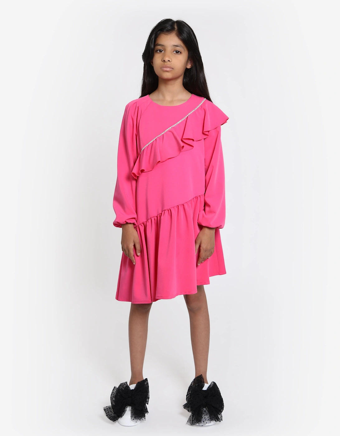 Girls Embellished Ruffle Dress in Pink