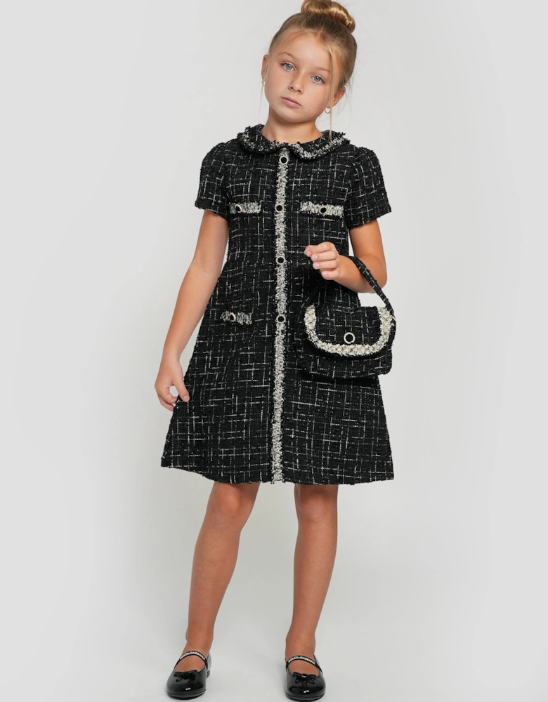 Girls Tweed Handbag in Black (19cm)