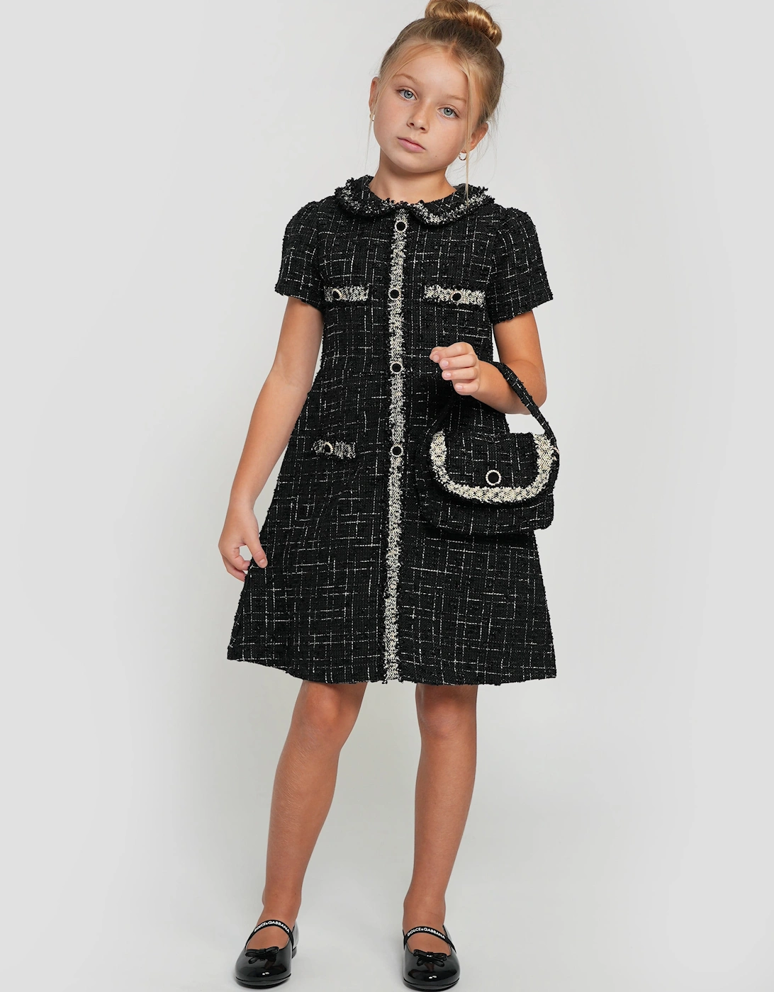 Girls Tweed Handbag in Black (19cm)