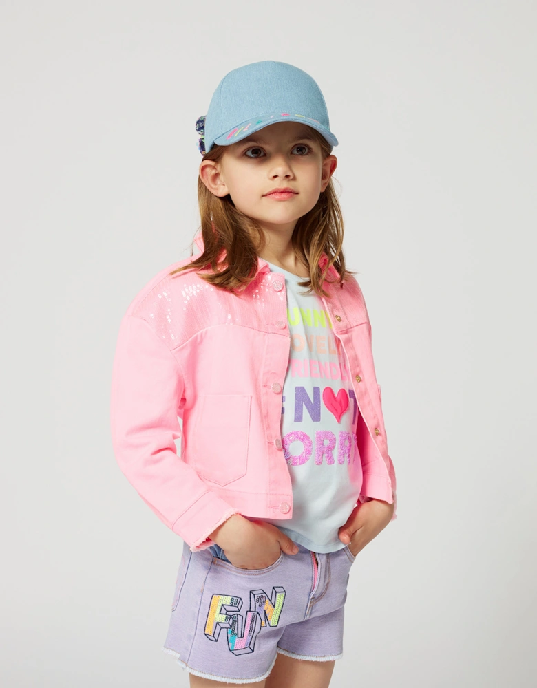 Billieblush Girls Sequin Denim Jacket in Pink