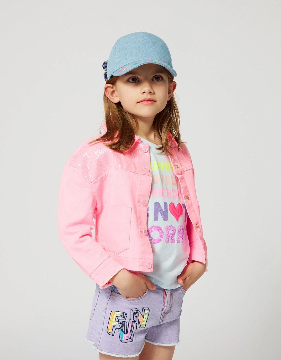 Billieblush Girls Sequin Denim Jacket in Pink