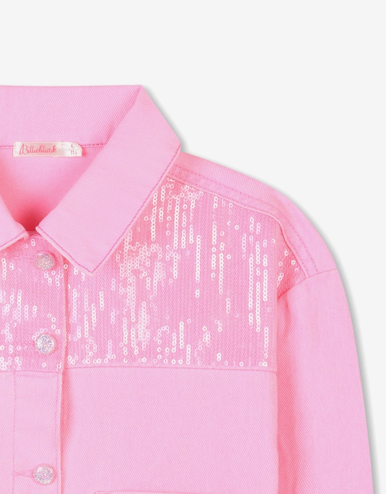 Billieblush Girls Sequin Denim Jacket in Pink