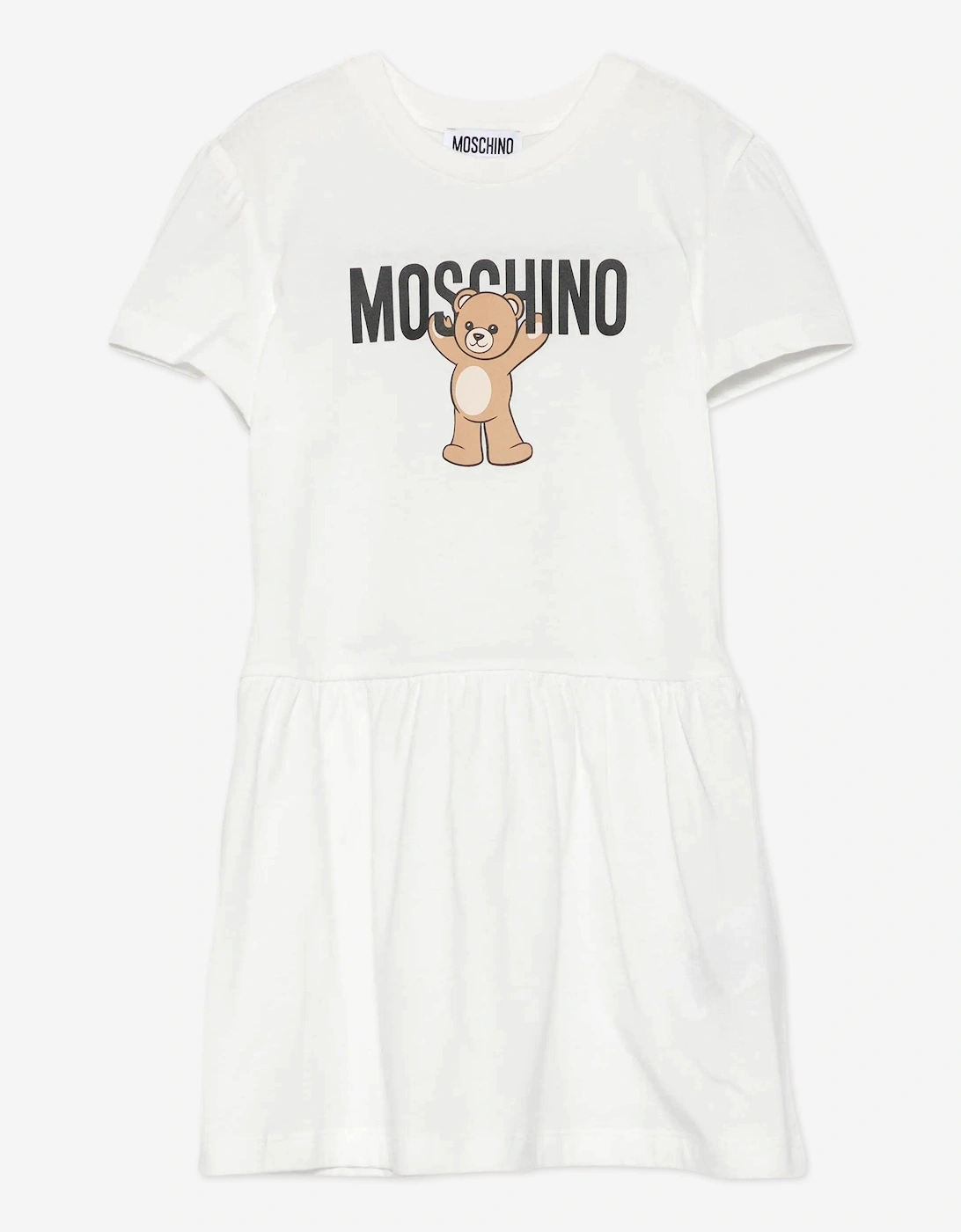 Girls Teddy Bear Logo Dress in Ivory, 5 of 4