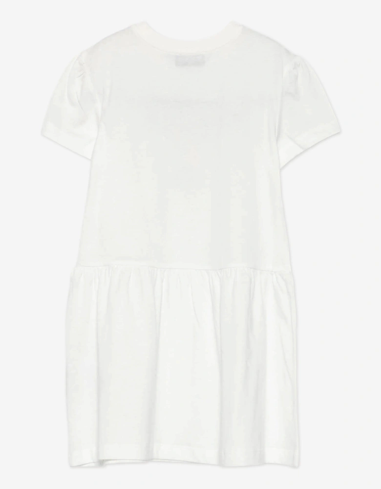 Girls Teddy Bear Logo Dress in Ivory