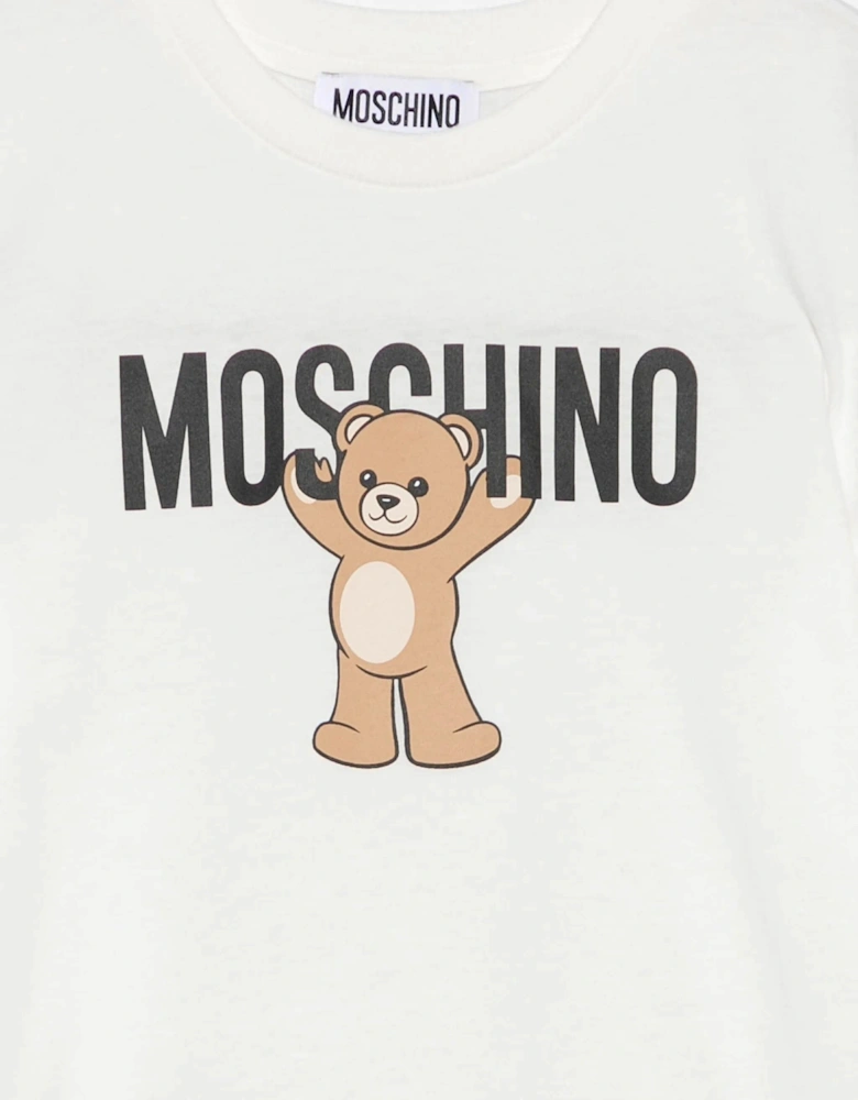 Girls Teddy Bear Logo Dress in Ivory