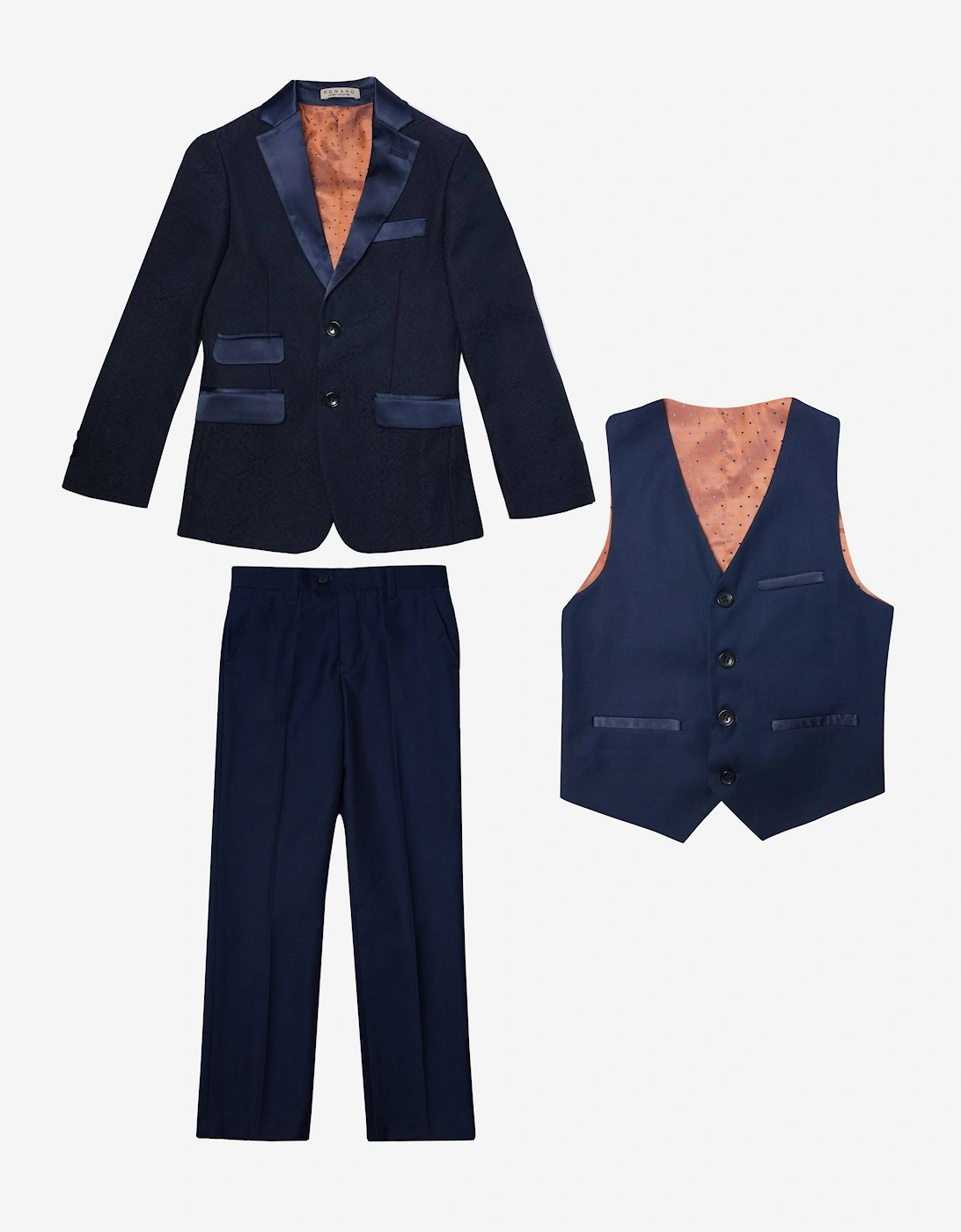 Romano Boys Jacquard 3 Piece Suit in Navy