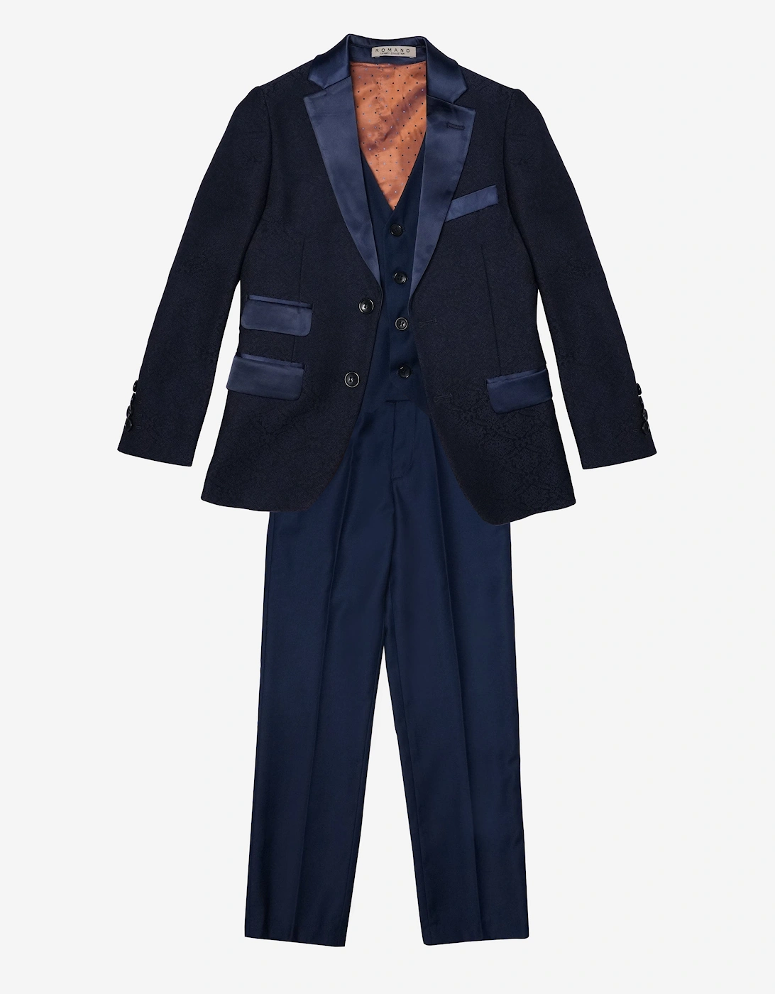 Romano Boys Jacquard 3 Piece Suit in Navy, 5 of 4