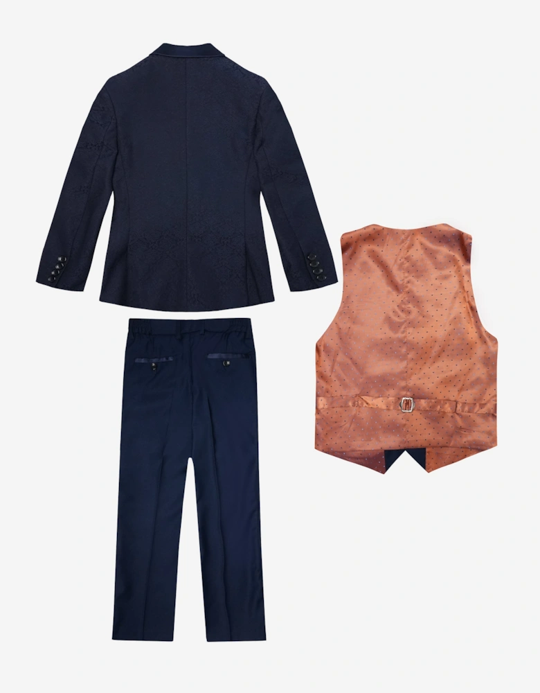 Romano Boys Jacquard 3 Piece Suit in Navy