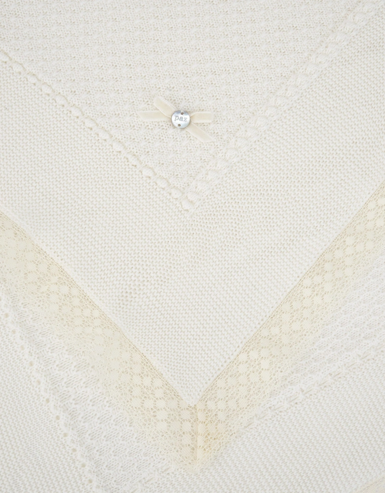 Baby Wool Knitted Shawl in Ivory (98cm)