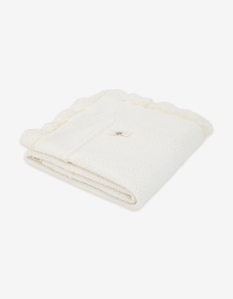 Baby Wool Knitted Shawl in Ivory (98cm)