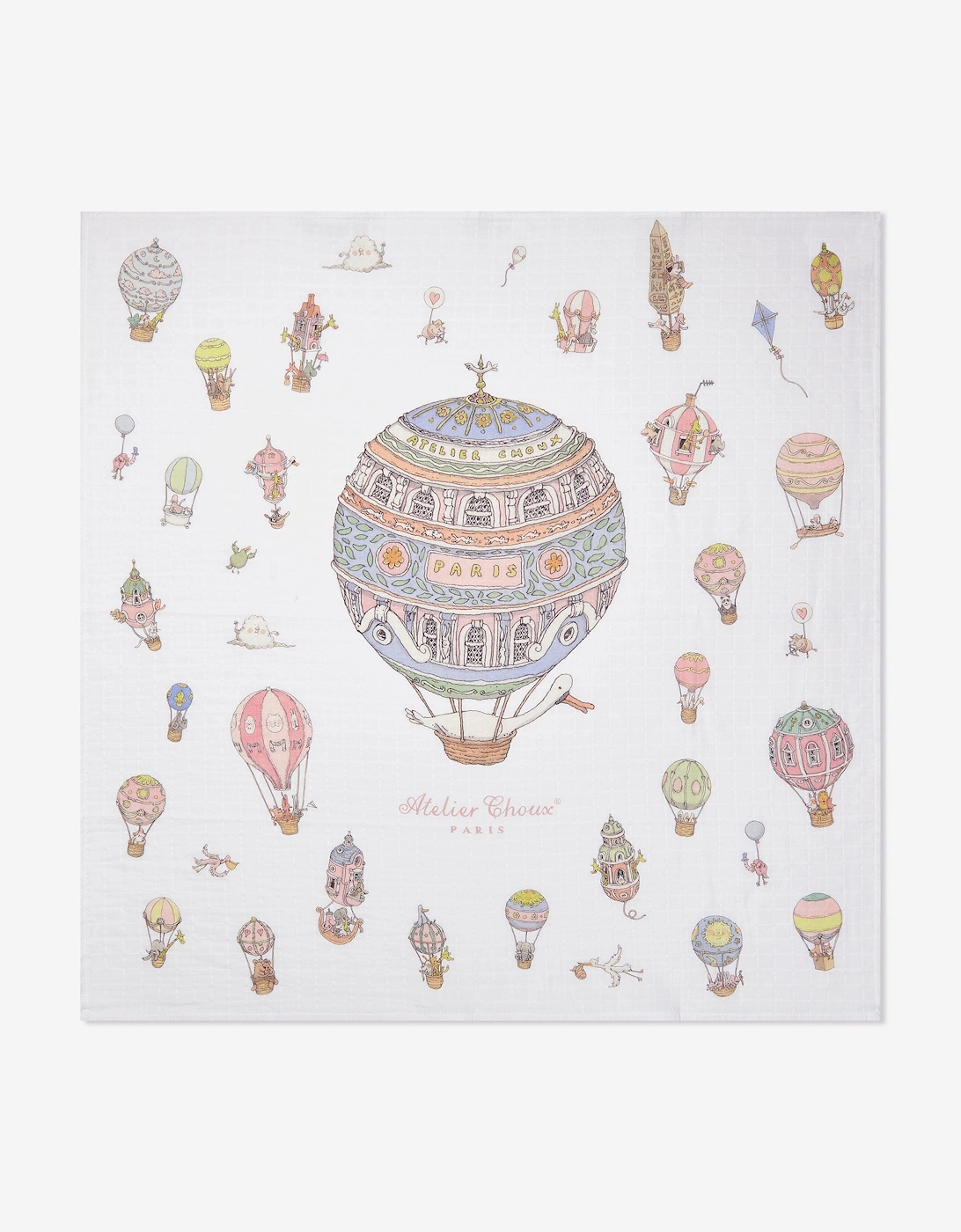 Atelier Choux Baby Hot Air Balloons Swaddle in White (100cm) - Size: ONE size,