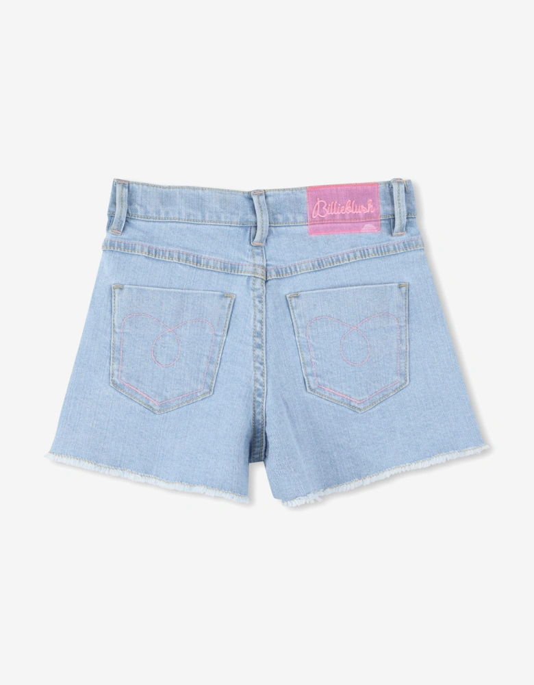 Billieblush Girls Sequin Denim Shorts in Blue