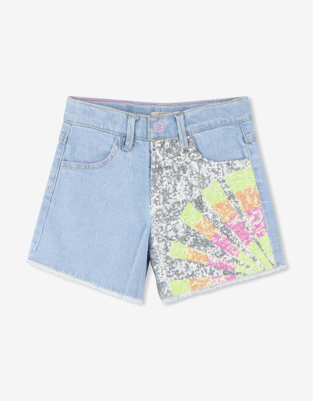 Billieblush Girls Sequin Denim Shorts in Blue, 5 of 4
