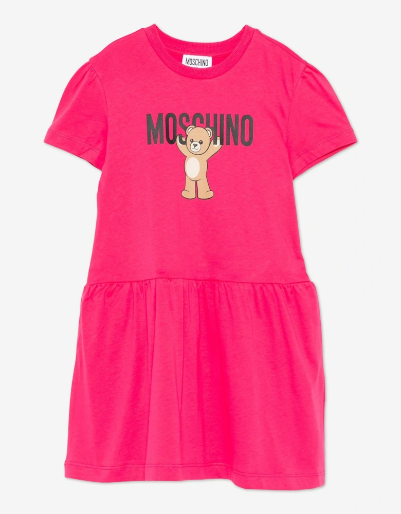 Girls Teddy Bear Logo Dress in Pink