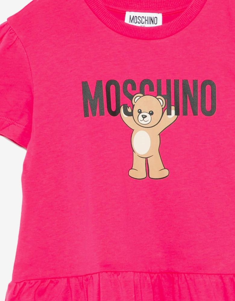 Girls Teddy Bear Logo Dress in Pink