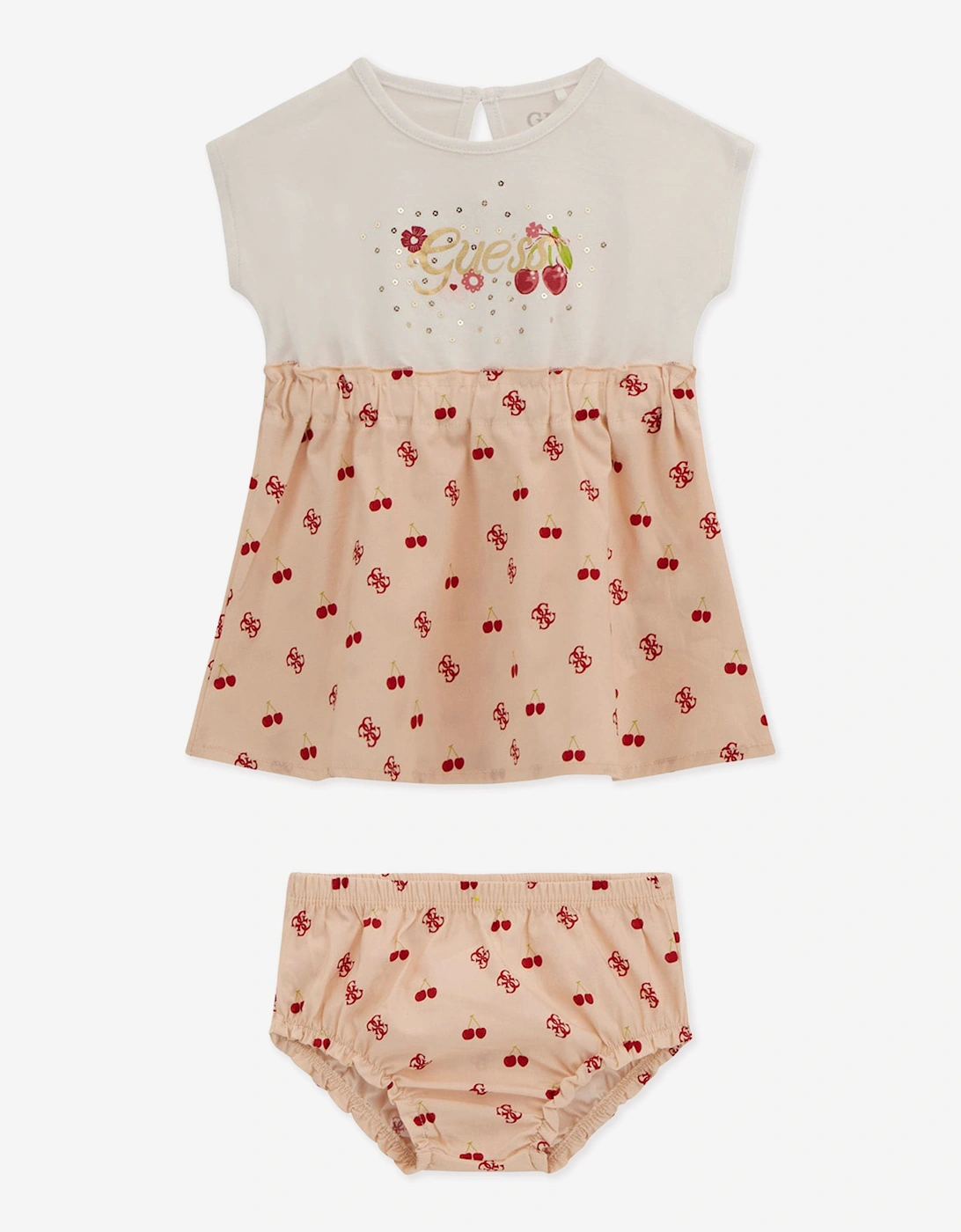 Baby Girls Cherry Dress with Knickers in Pink, 5 of 4