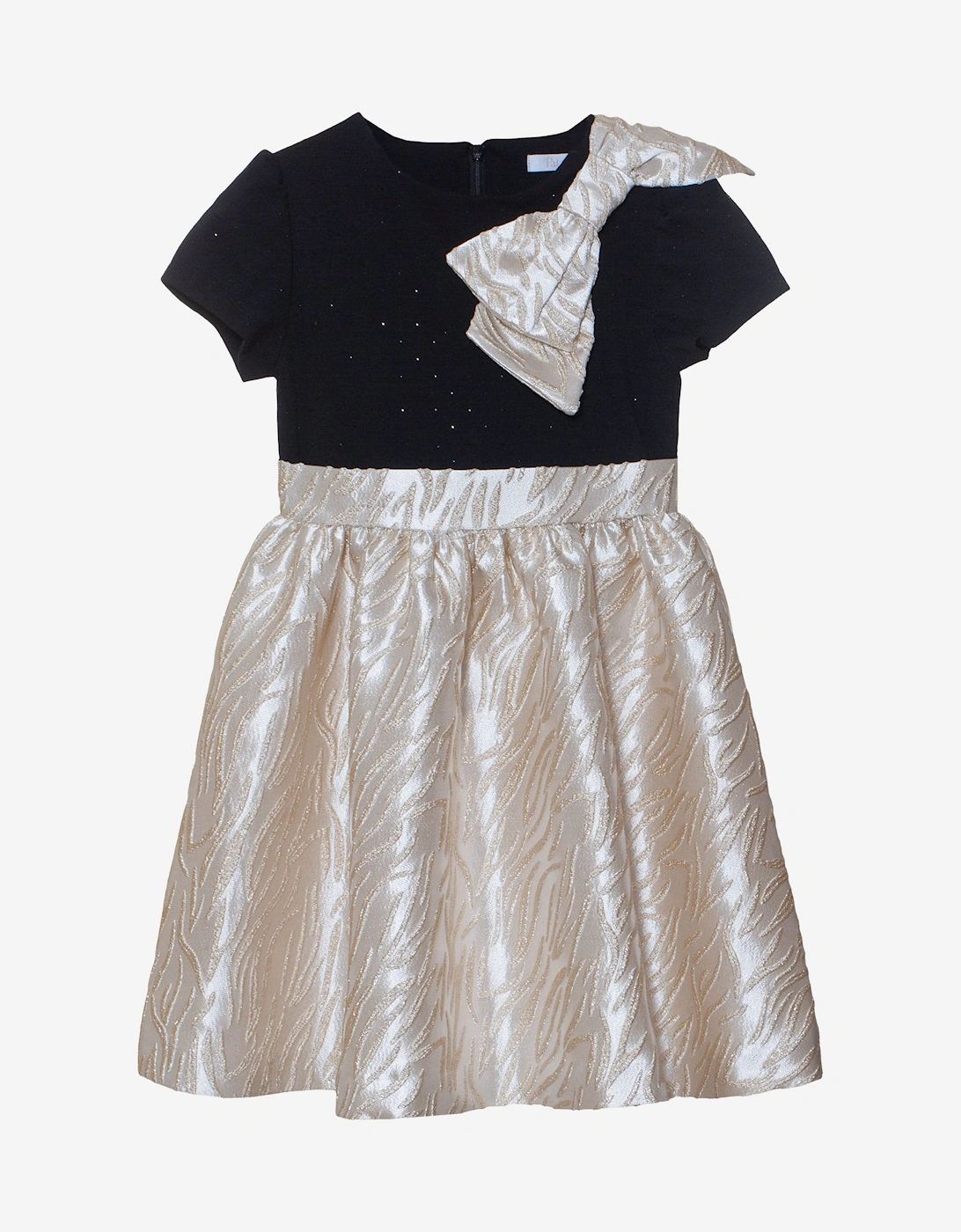 Girls Jaquard Bow Party Dress in Gold, 5 of 4