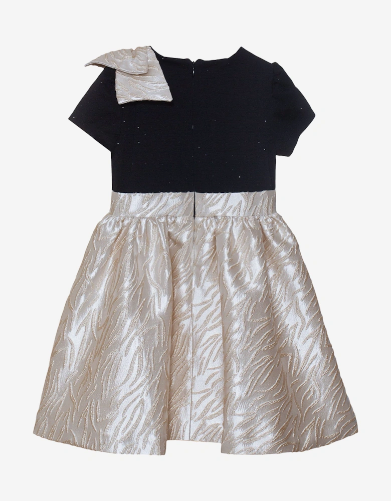 Girls Jaquard Bow Party Dress in Gold