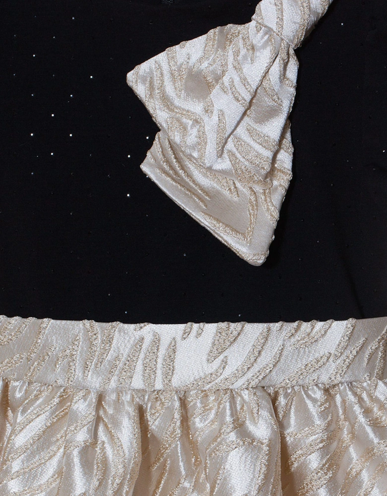 Girls Jaquard Bow Party Dress in Gold