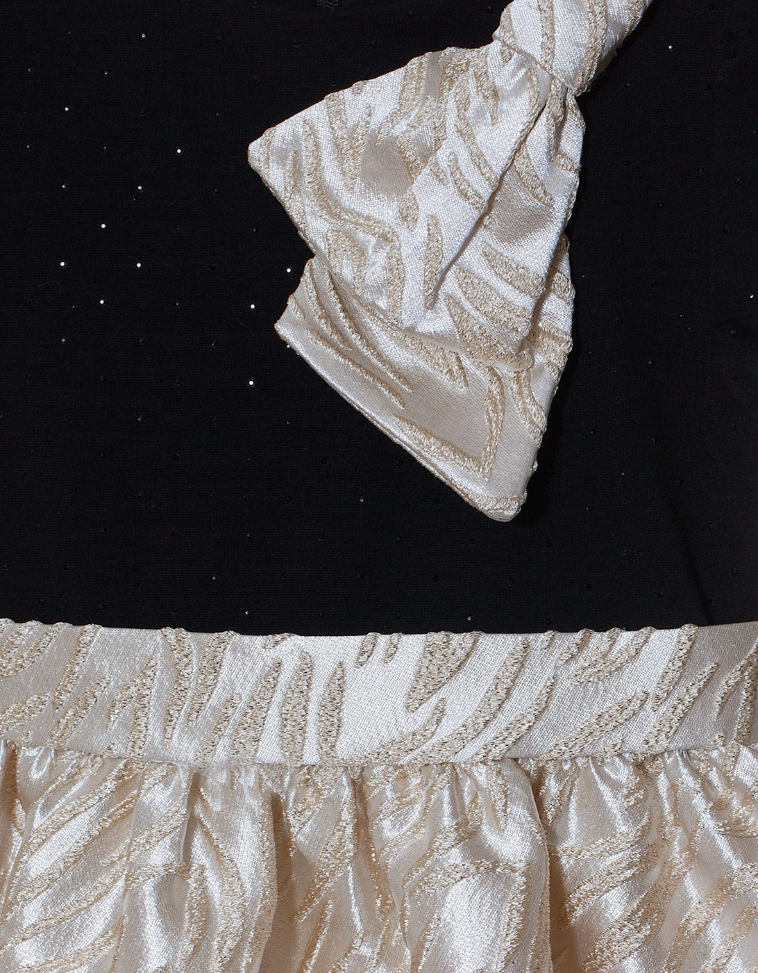 Girls Jaquard Bow Party Dress in Gold