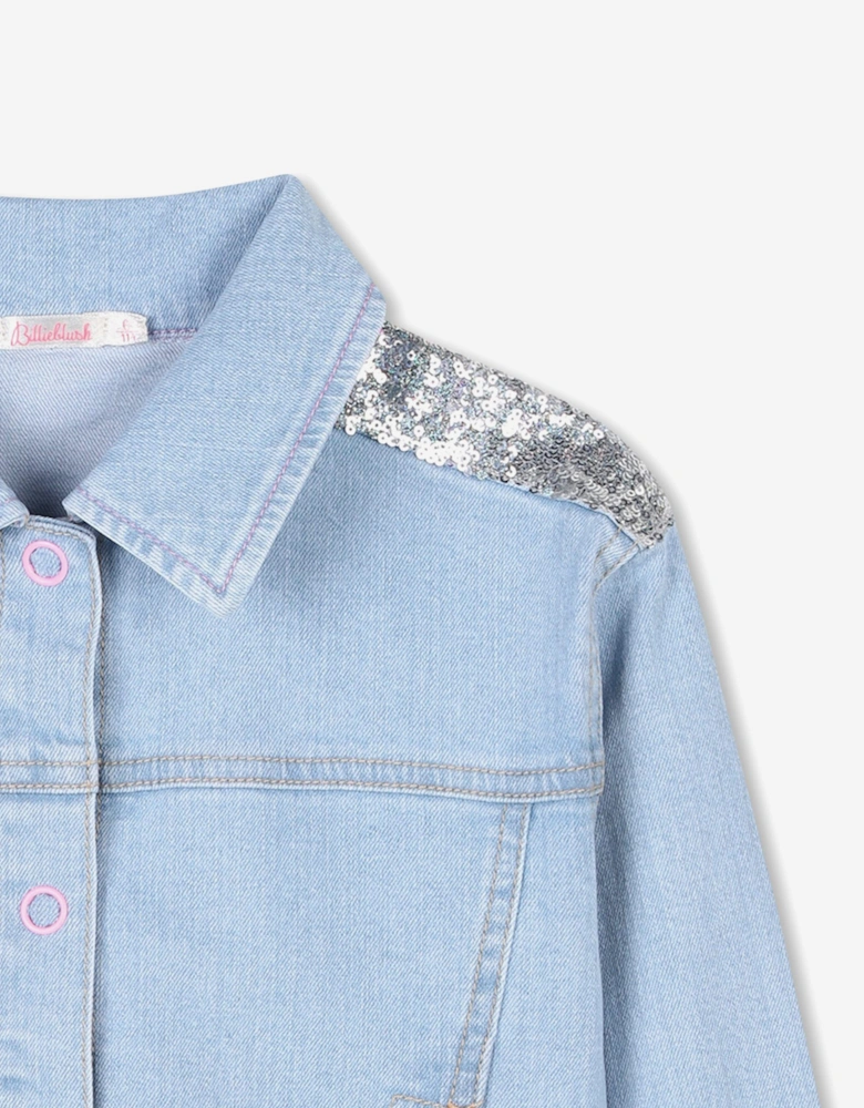 Billieblush Girls Sequin Denim Jacket in Blue