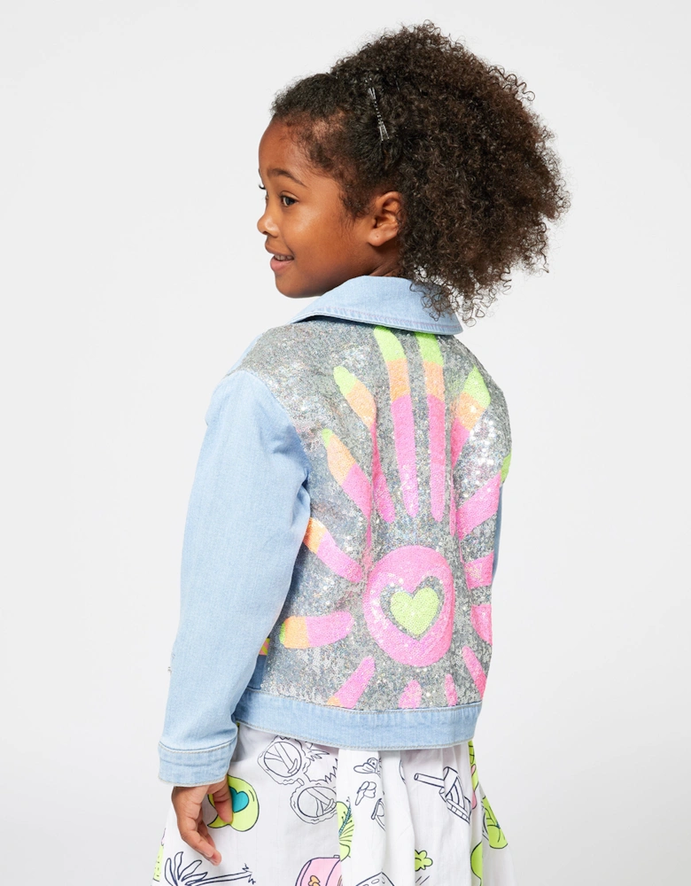 Billieblush Girls Sequin Denim Jacket in Blue
