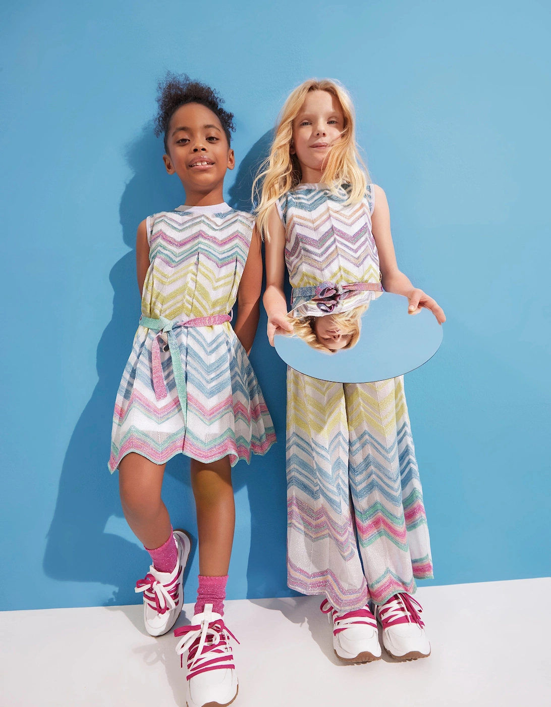 Girls Zigzag Knit Trousers in Multicolour