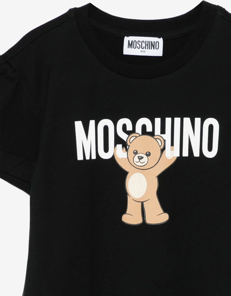 Girls Teddy Bear Logo Dress in Black