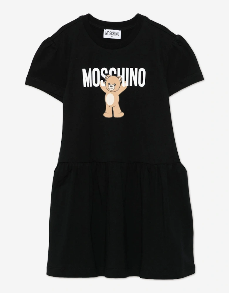 Girls Teddy Bear Logo Dress in Black