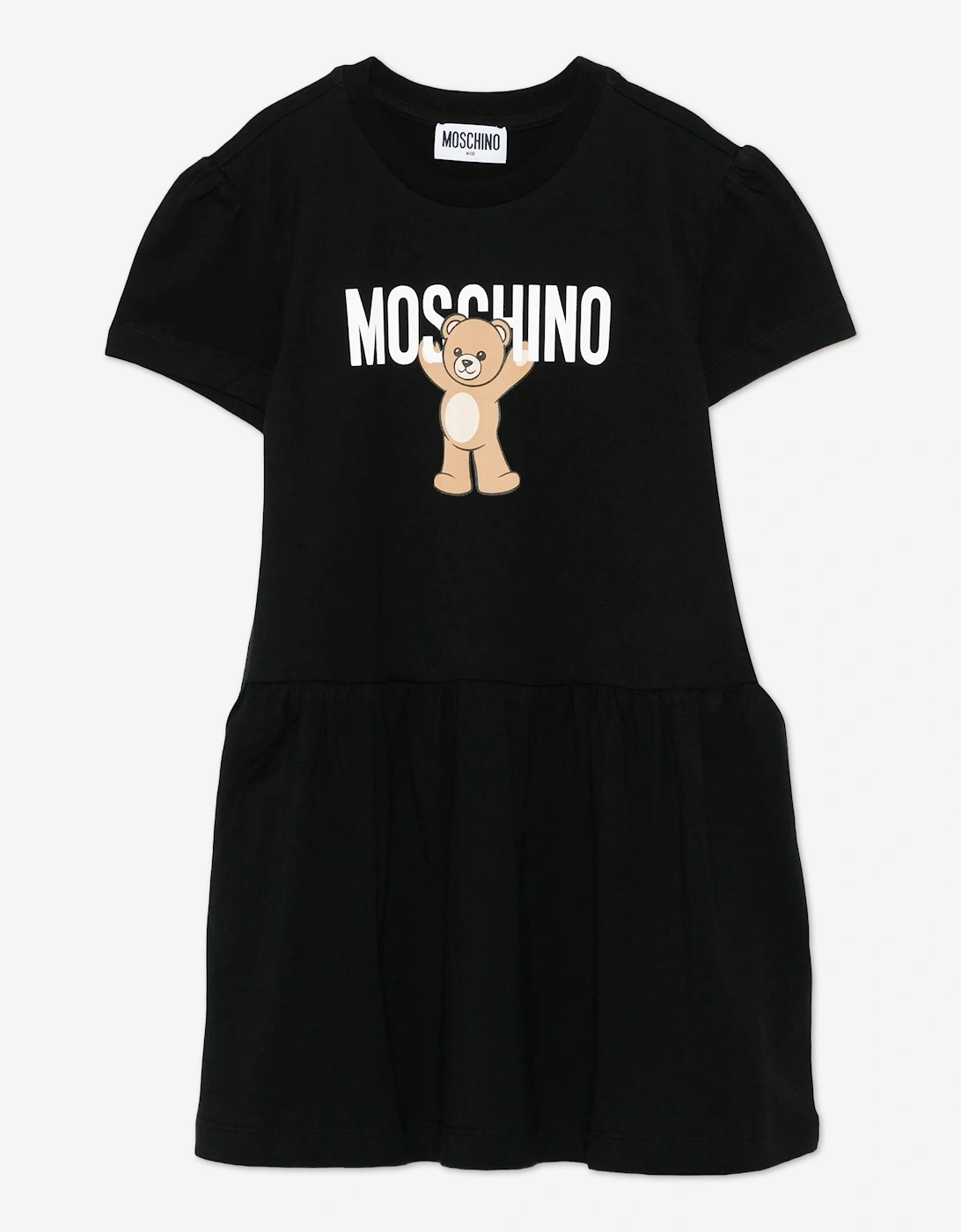 Girls Teddy Bear Logo Dress in Black, 5 of 4