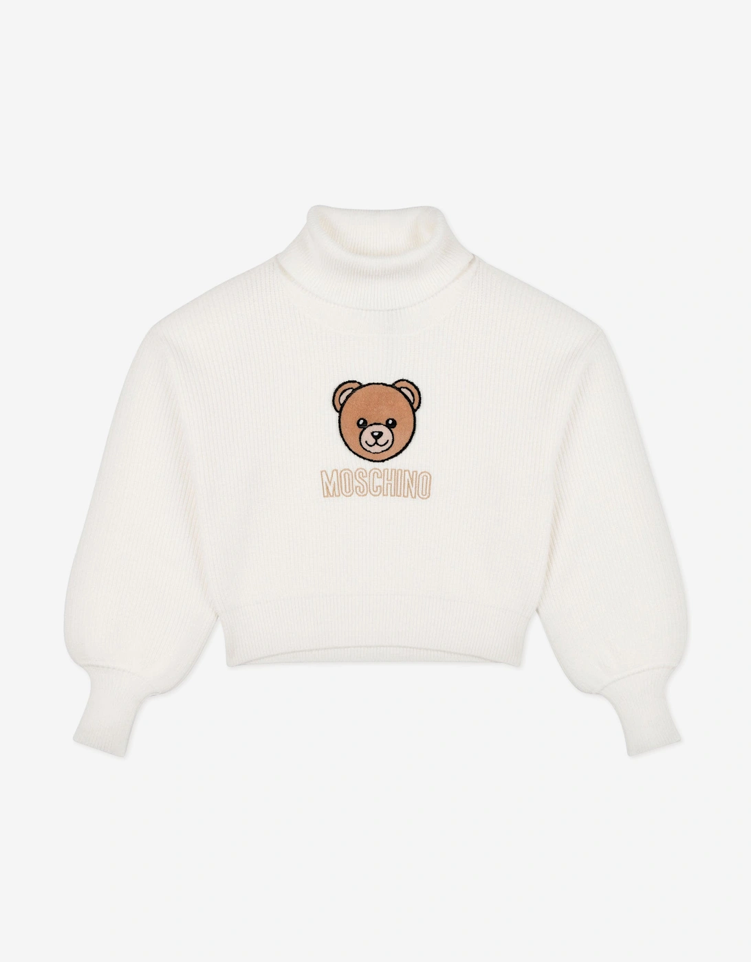 Moschino Girls Cream Bear Logo Jumper In Ivory - Size: 5 Years Kids
