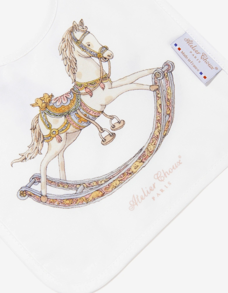 Baby Rocking Horse Satin Bib in White