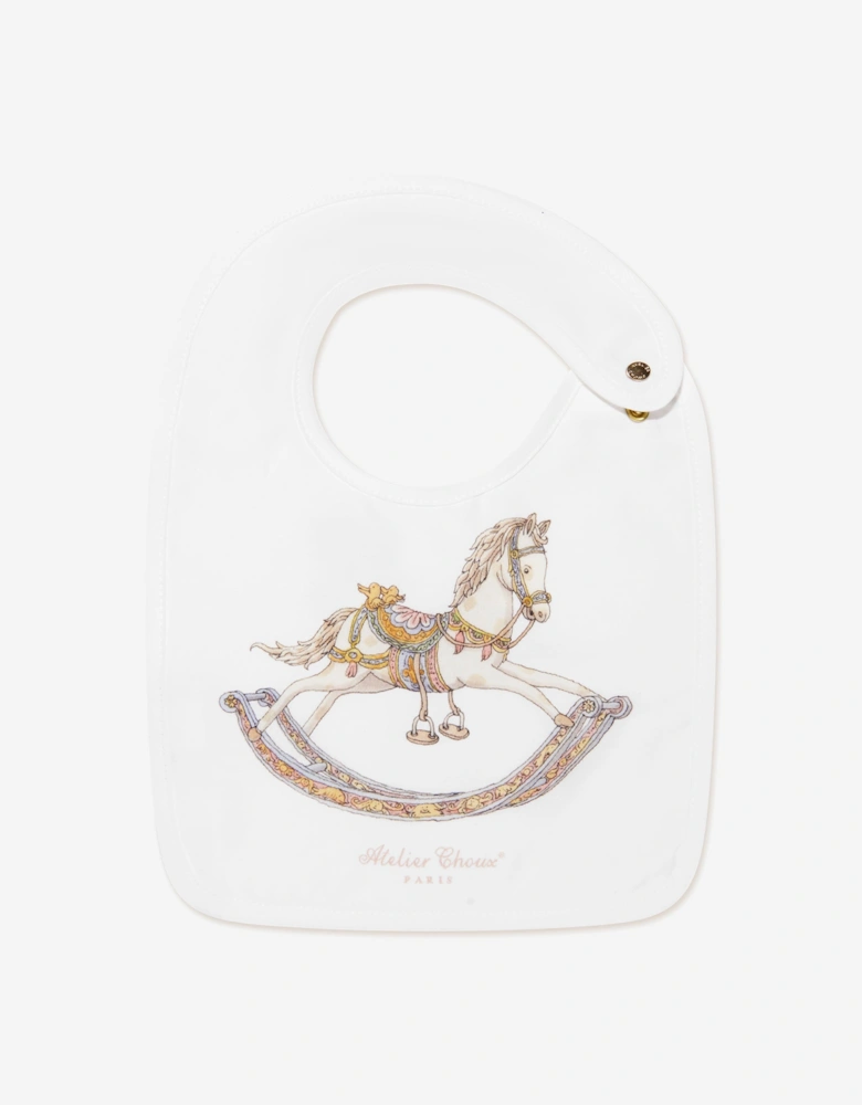Baby Rocking Horse Satin Bib in White