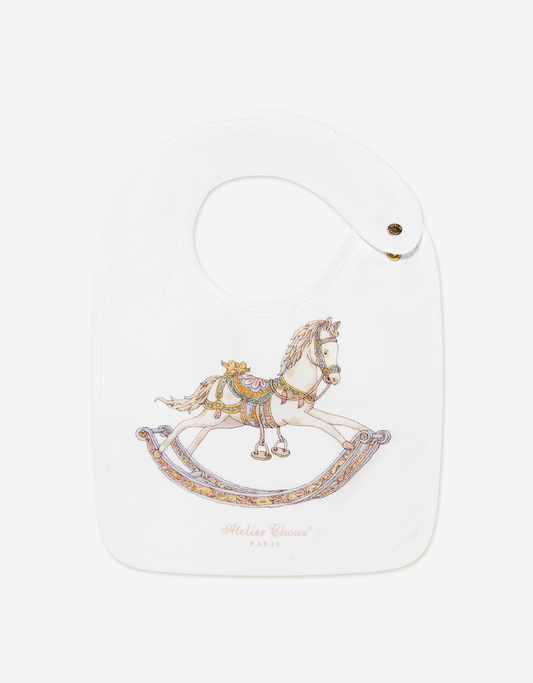 Girl's Atelier Choux Baby Rocking Horse Satin Bib in White - Size: ONE size,