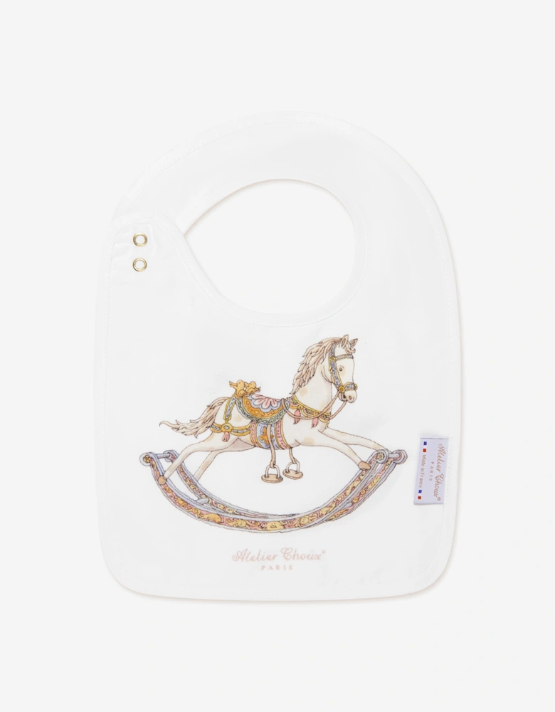 Baby Rocking Horse Satin Bib in White