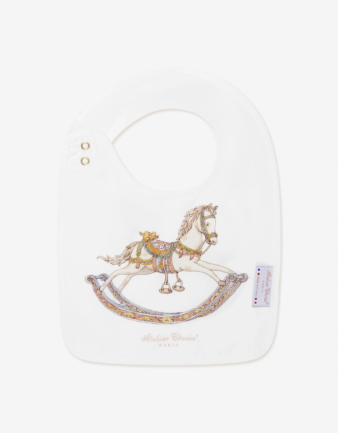Baby Rocking Horse Satin Bib in White