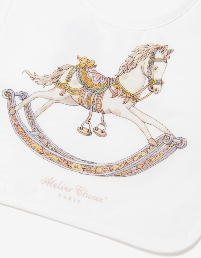 Baby Rocking Horse Satin Bib in White