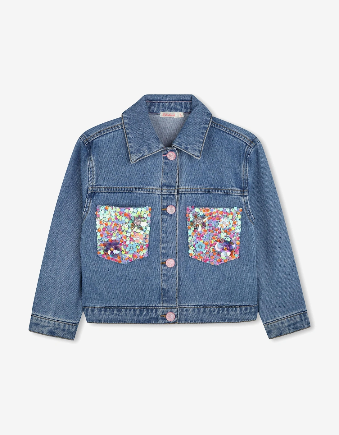Billieblush Girls Sequin Pocket Denim Jacket in Blue, 5 of 4