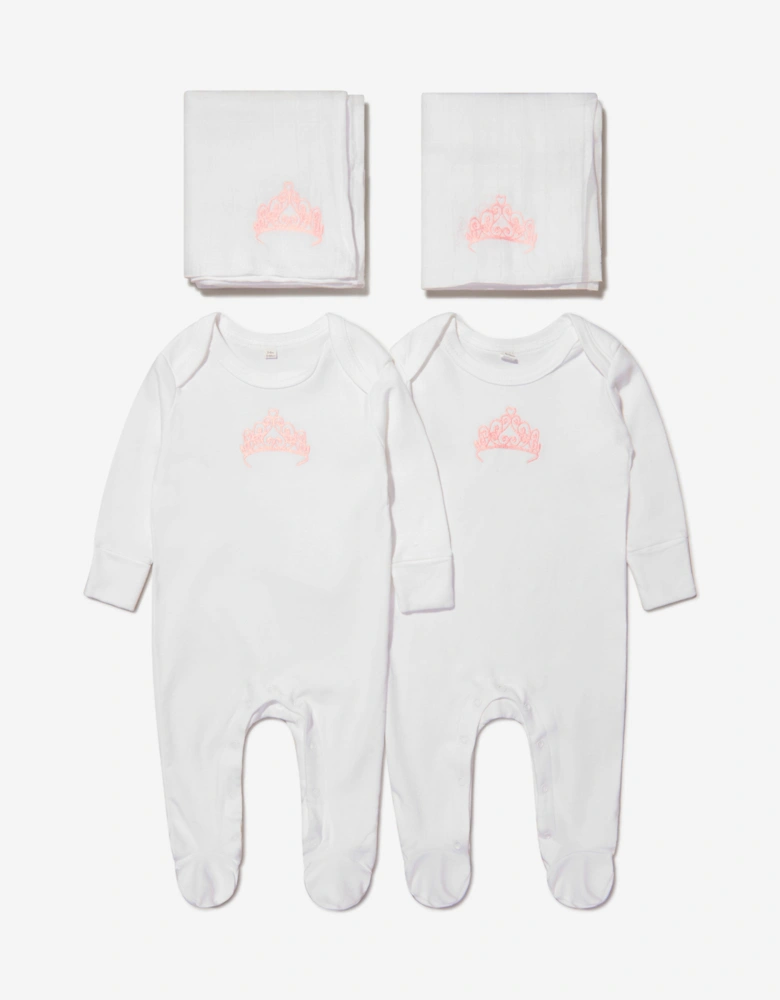 Baby Girls Organic Cotton Crown Babygrow And Muslin Set